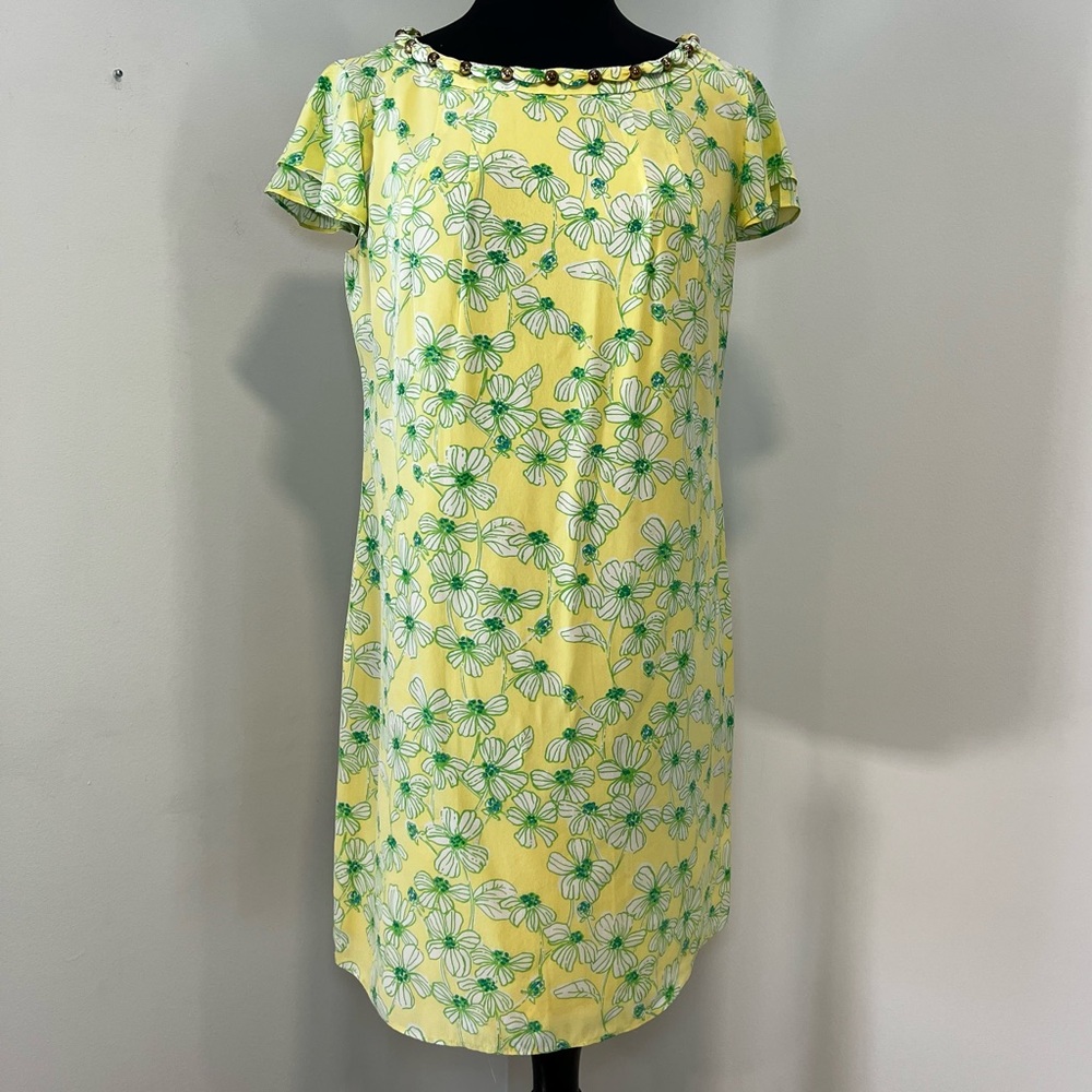 Lilly Pulitzer 100% silk beaded neckline floral mini dress size 6